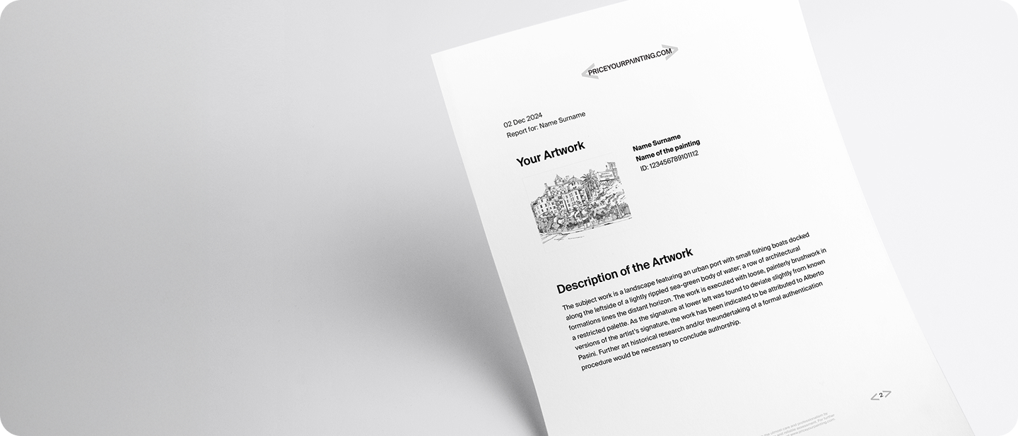 Report preview showing artwork valuation analysis