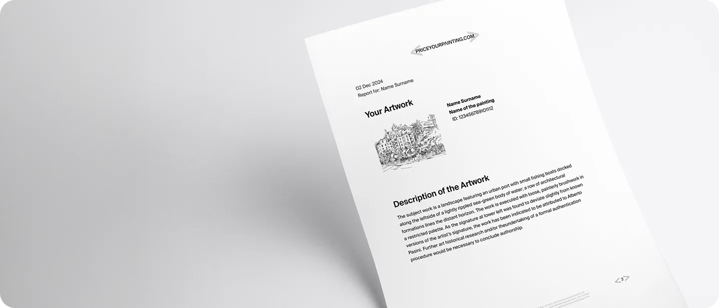 Report preview showing artwork valuation analysis